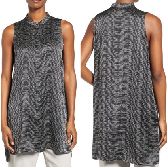 EILEEN FISHER Hammered Silk Mandarin Collar Tunic Top Dress SP - Picture 4 of 16